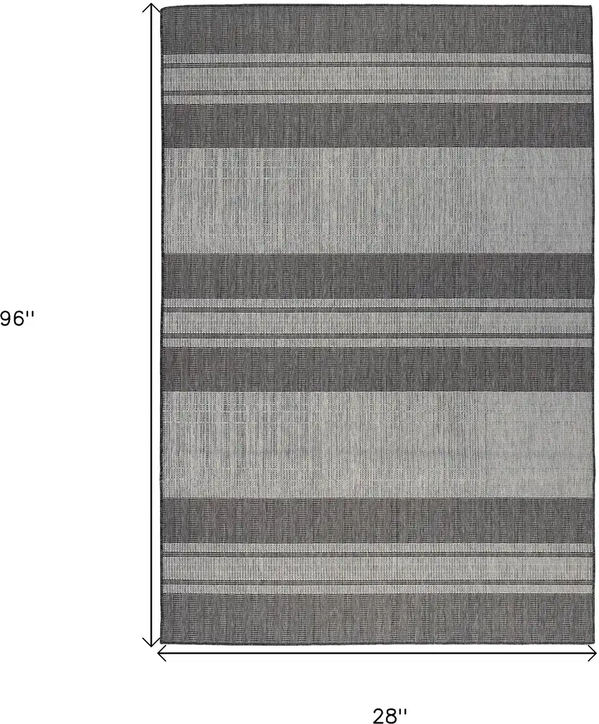 Blue and Gray Striped Stain Resistant Indoor Outdoor Runner Rug Photo 7