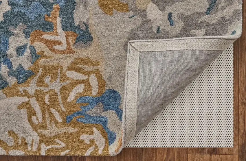 Blue and Gray Wool Abstract Hand Tufted Area Rug Photo 6