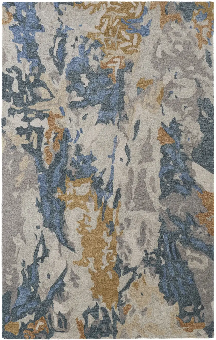Blue and Gray Wool Abstract Hand Tufted Area Rug Photo 2