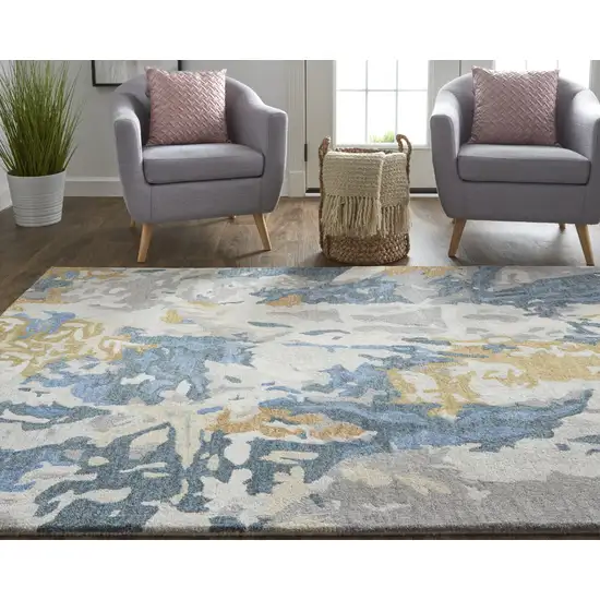 Gray Blue And Gold Wool Abstract Hand Tufted Area Rug Photo 9