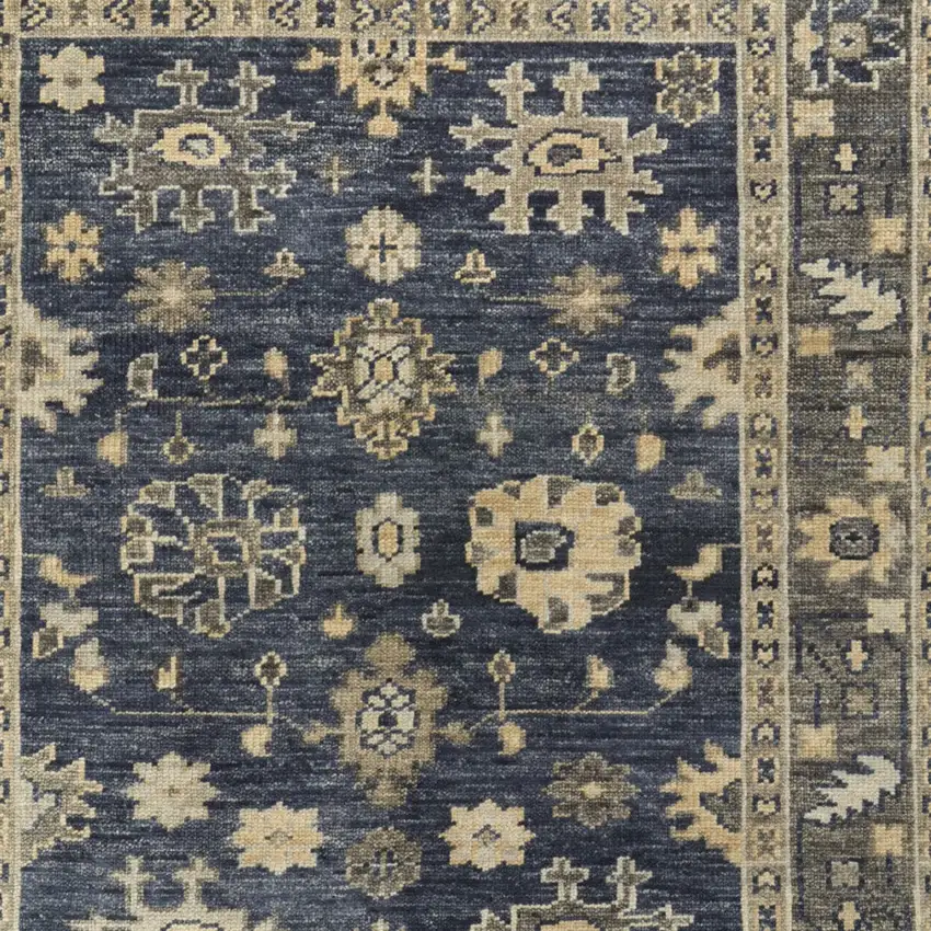 Blue and Gray Wool Floral Hand Knotted Area Rug With Fringe Photo 5