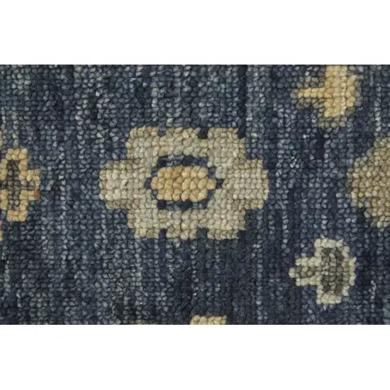 Blue and Gray Wool Floral Hand Knotted Area Rug With Fringe Photo 9