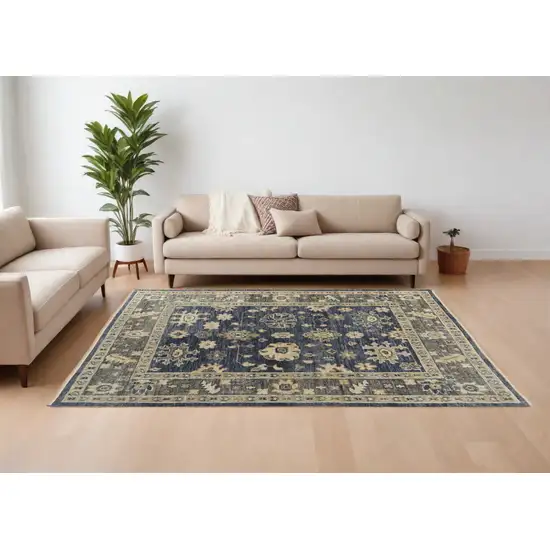 Blue and Gray Wool Floral Hand Knotted Area Rug With Fringe Photo 1