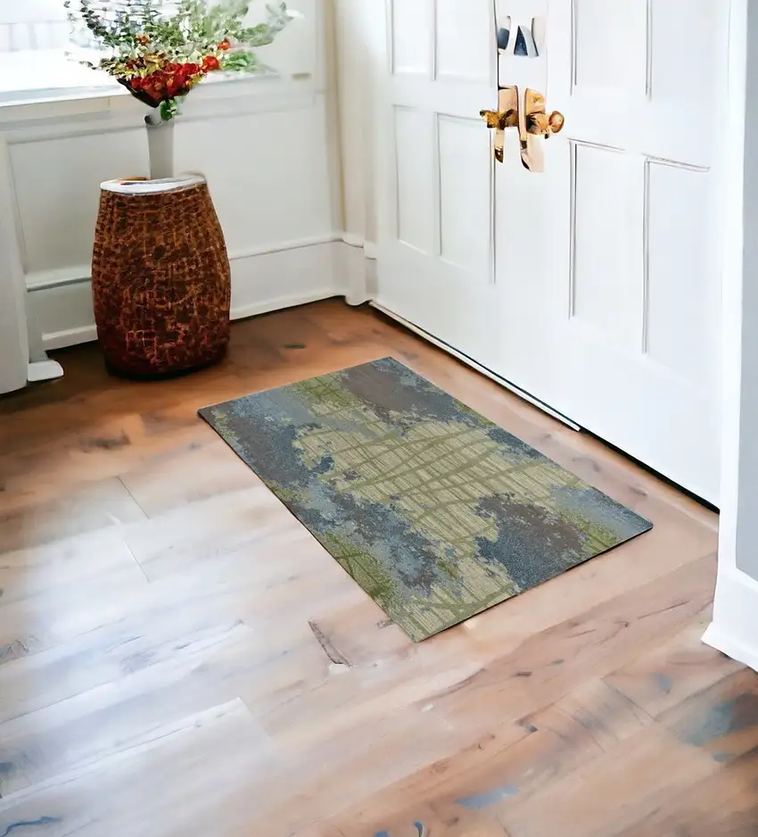 Blue and Green Abstract Area Rug Photo 1