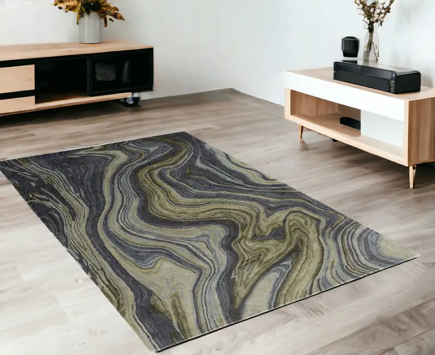 Blue and Green Abstract Hand Tufted Area Rug Photo 1