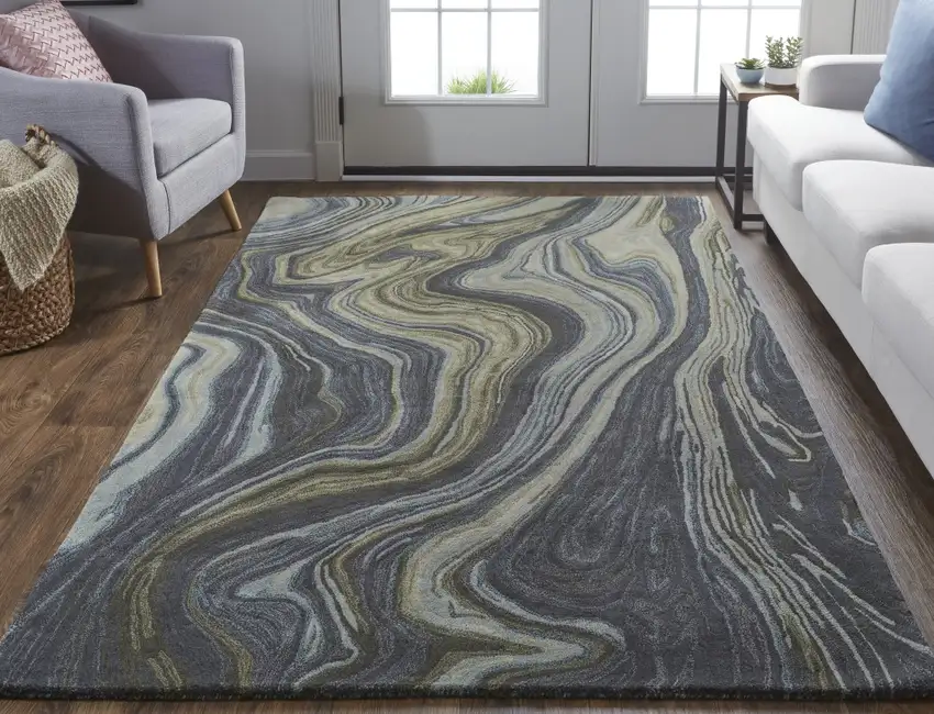 Blue and Green Abstract Hand Tufted Area Rug Photo 6