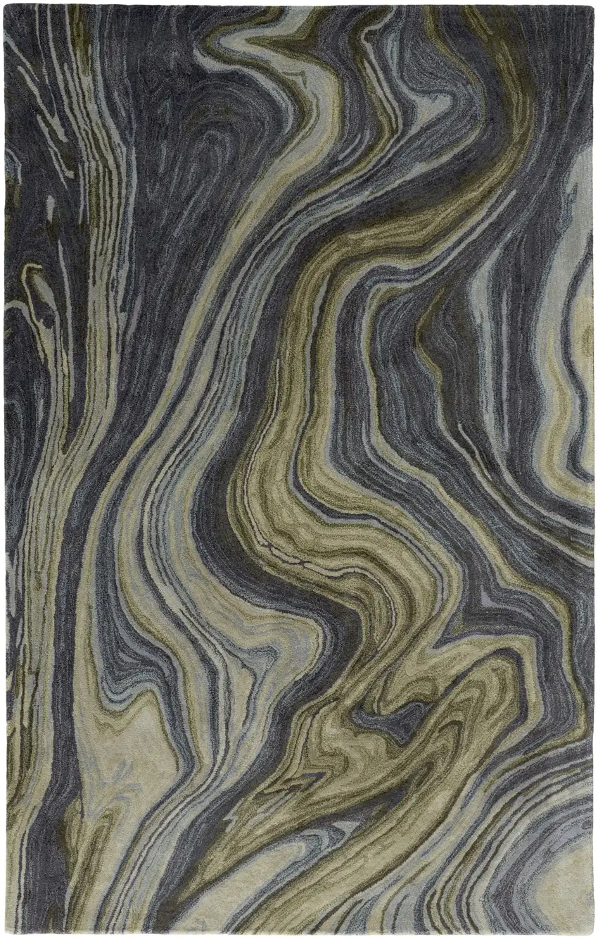 Blue and Green Abstract Hand Tufted Area Rug Photo 2