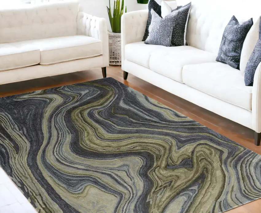 Blue and Green Abstract Hand Tufted Area Rug Photo 1