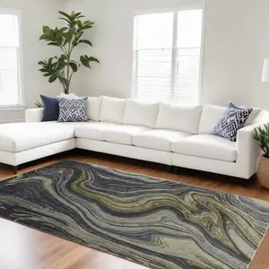 Photo of Blue and Green Abstract Hand Tufted Area Rug