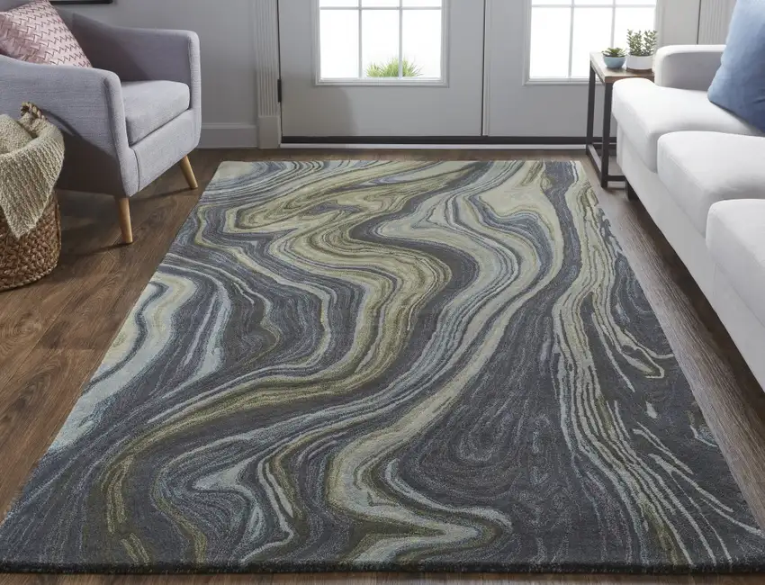 Blue and Green Abstract Hand Tufted Area Rug Photo 6