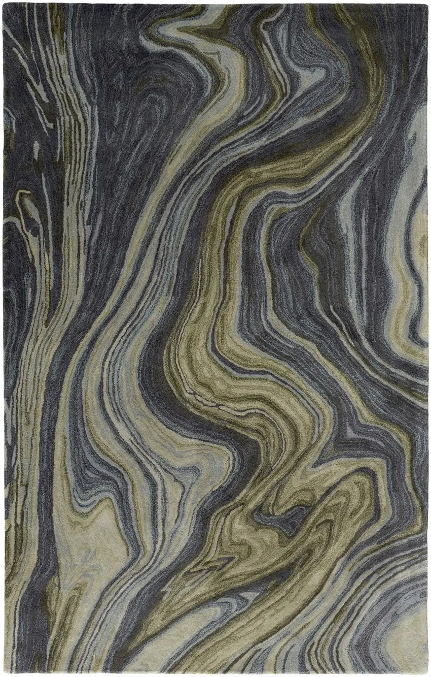 Blue and Green Abstract Hand Tufted Area Rug Photo 2