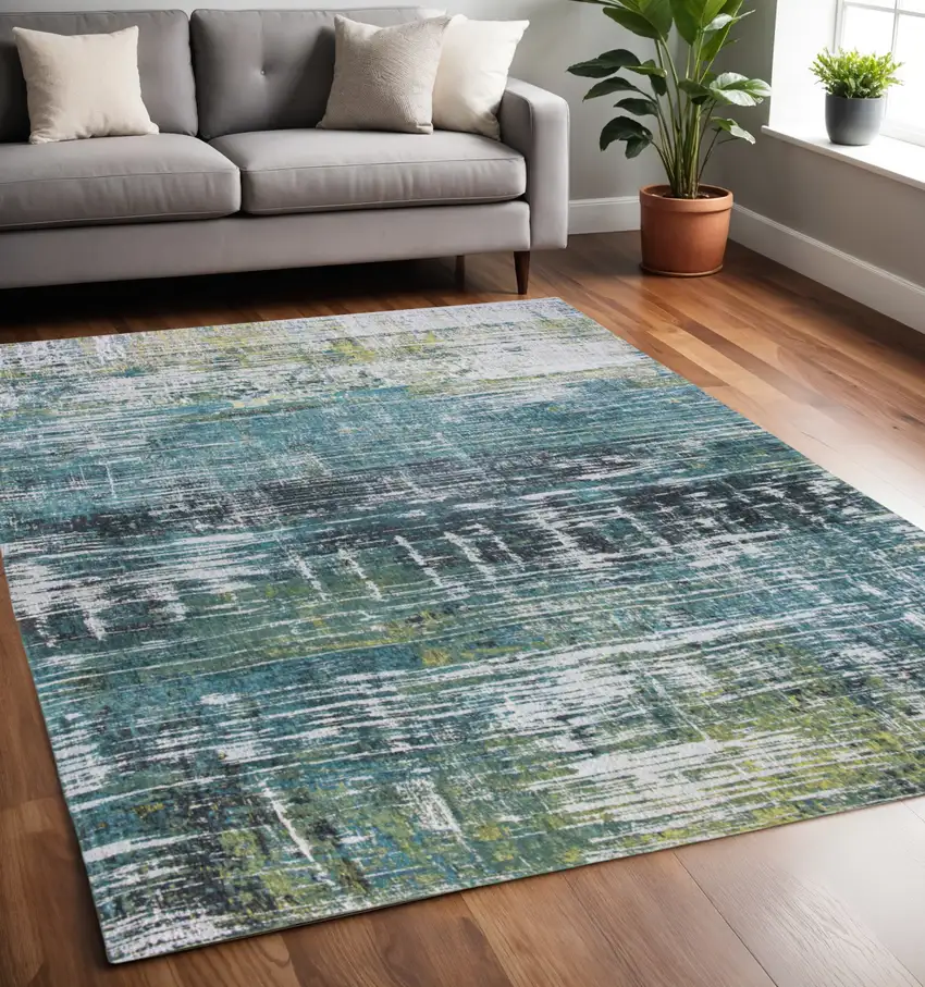 Blue and Green Abstract Non Skid Area Rug Photo 1