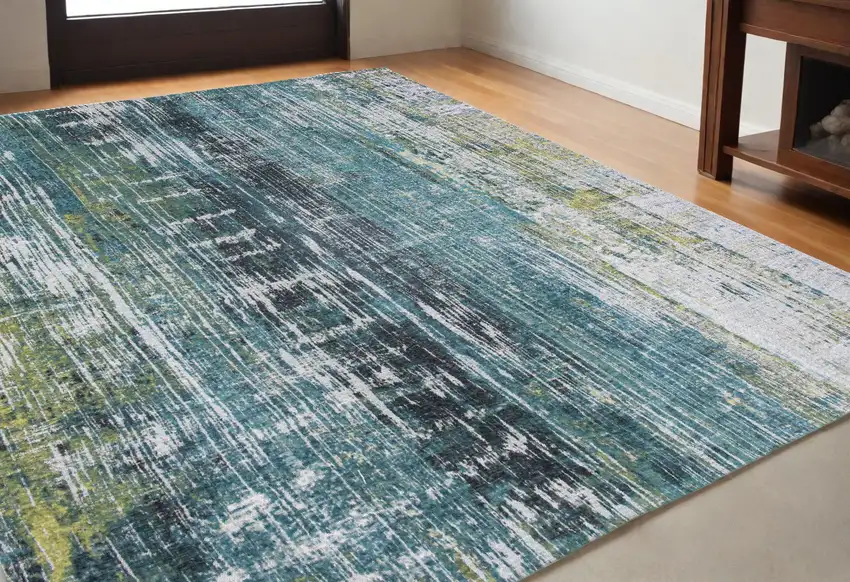 Blue and Green Abstract Non Skid Area Rug Photo 1