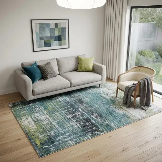 Blue and Green Abstract Non Skid Area Rug Photo 1