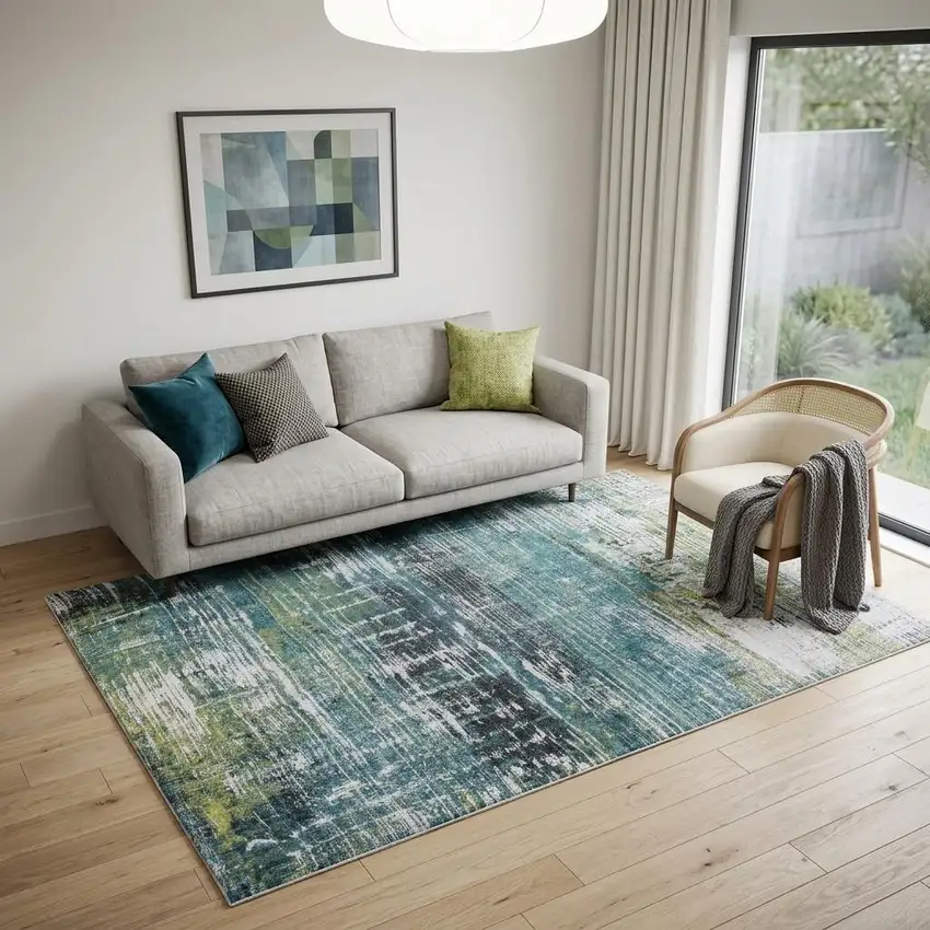 Blue and Green Abstract Non Skid Area Rug Photo 1