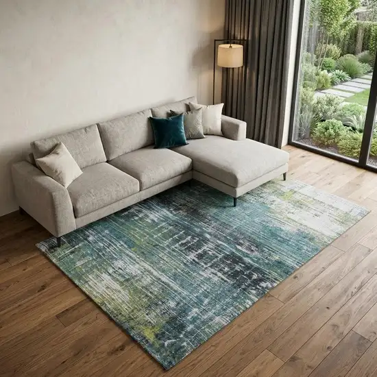 Blue and Green Abstract Non Skid Area Rug Photo 1