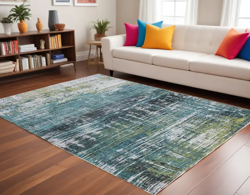 Blue and Green Abstract Non Skid Area Rug Photo 1