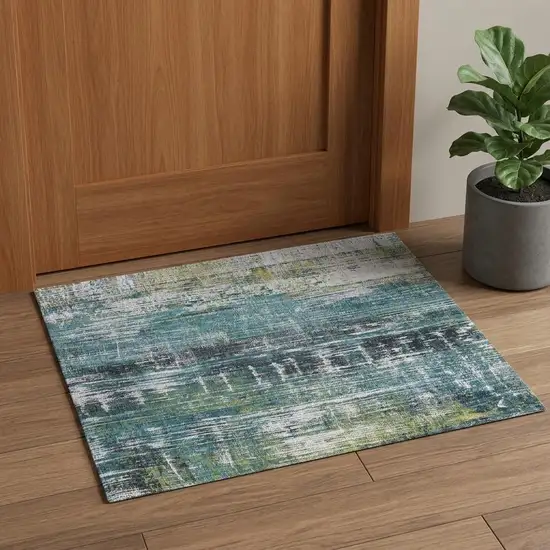 Blue and Green Abstract Non Skid Area Rug Photo 1