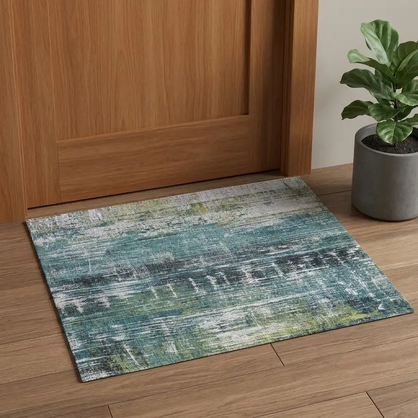 Blue and Green Abstract Non Skid Area Rug Photo 1