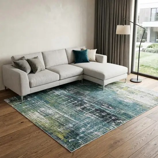 Blue and Green Abstract Non Skid Area Rug Photo 1