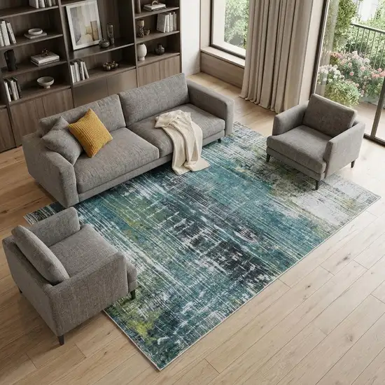Blue and Green Abstract Non Skid Area Rug Photo 1