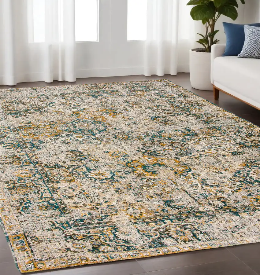 Blue and Green Abstract Non Skid Area Rug Photo 1