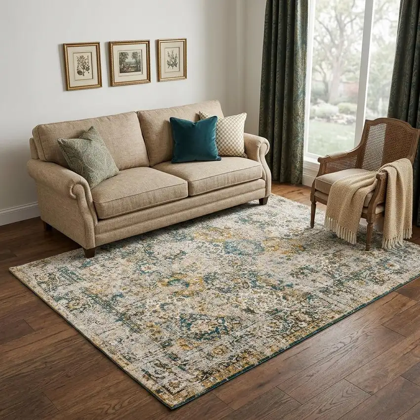 Blue and Green Abstract Non Skid Area Rug Photo 1