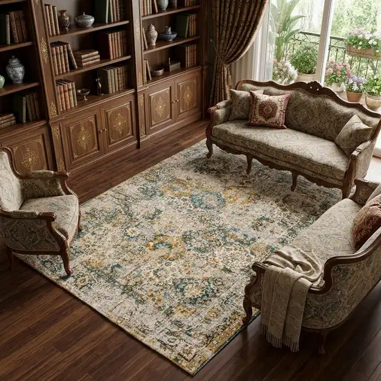 Blue and Green Abstract Non Skid Area Rug Photo 1