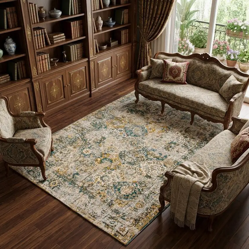 Blue and Green Abstract Non Skid Area Rug Photo 1