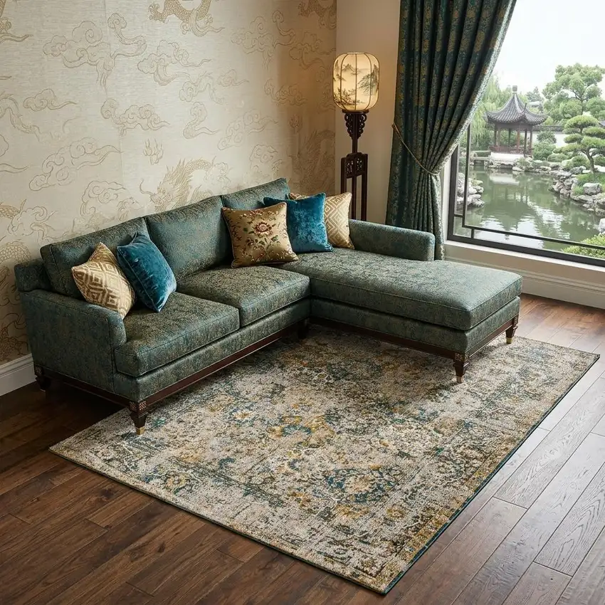 Blue and Green Abstract Non Skid Area Rug Photo 1