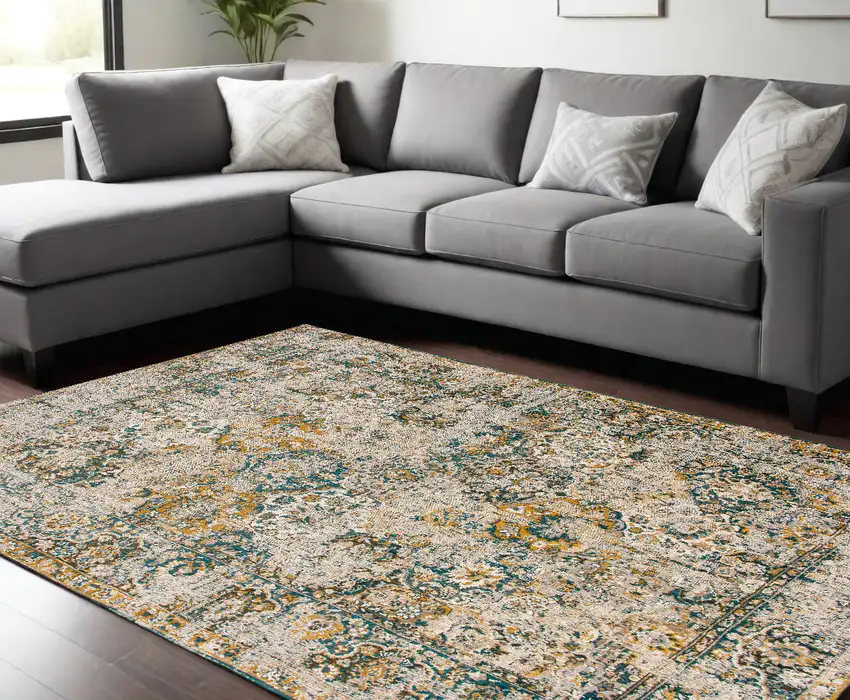 Blue and Green Abstract Non Skid Area Rug Photo 1