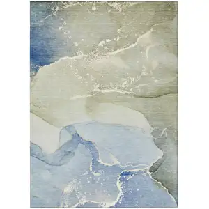 Photo of Blue and Green Abstract Washable Indoor Outdoor Area Rug
