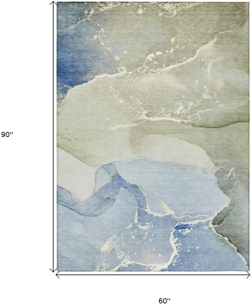 Blue and Green Abstract Washable Indoor Outdoor Area Rug Photo 3