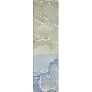 Photo of Blue and Green Abstract Washable Indoor Outdoor Runner Rug