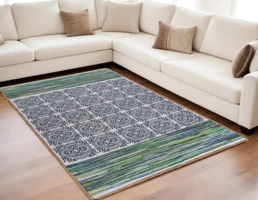 Blue and Green Chindi Area Rug Photo 2