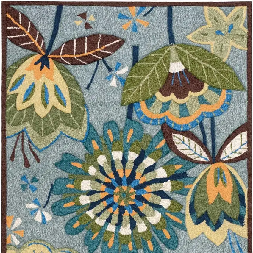 Blue and Green Floral Hand Carved Handmade Area Rug Photo 2