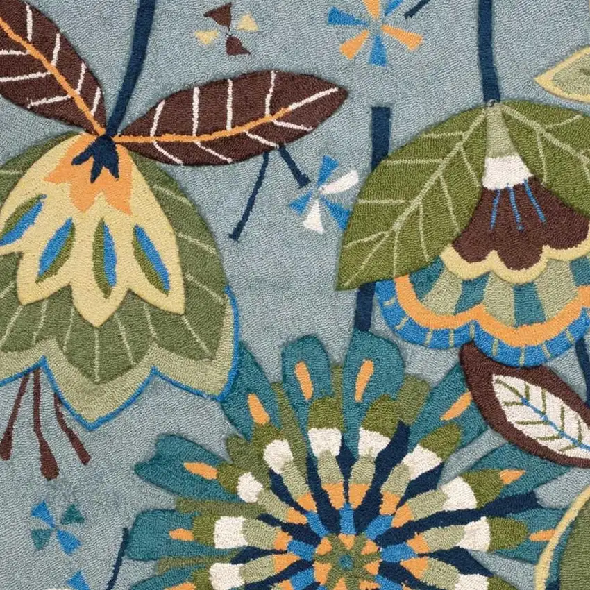 Blue and Green Floral Hand Carved Handmade Area Rug Photo 6