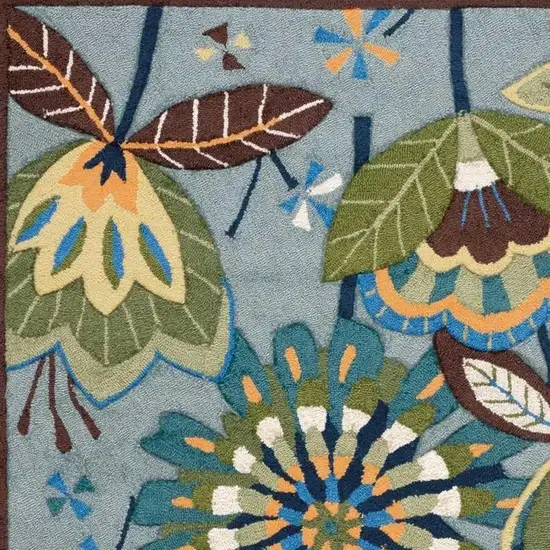 Blue and Green Floral Hand Carved Handmade Area Rug Photo 4