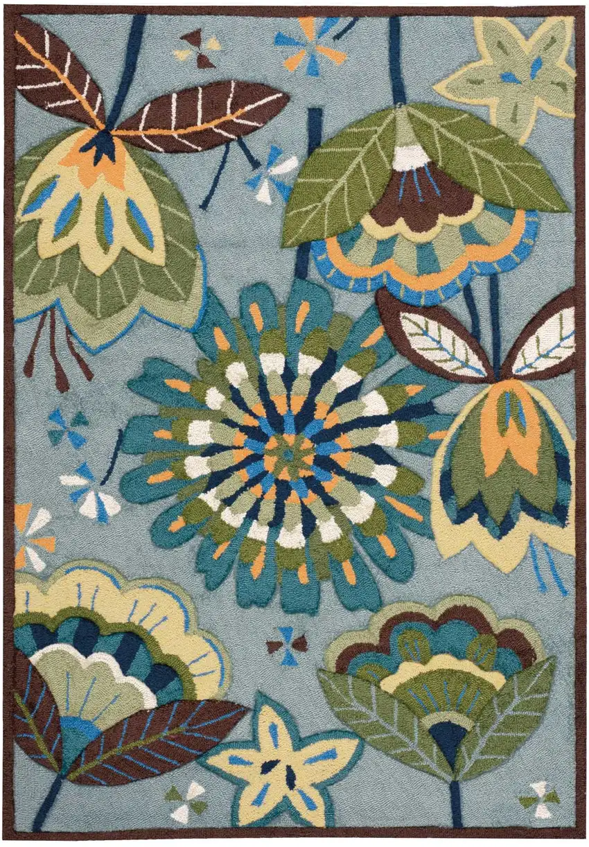 Blue and Green Floral Hand Carved Handmade Area Rug Photo 1