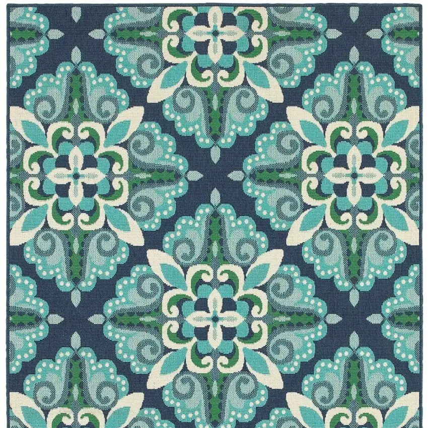 Blue and Green Floral Indoor Outdoor Area Rug Photo 5