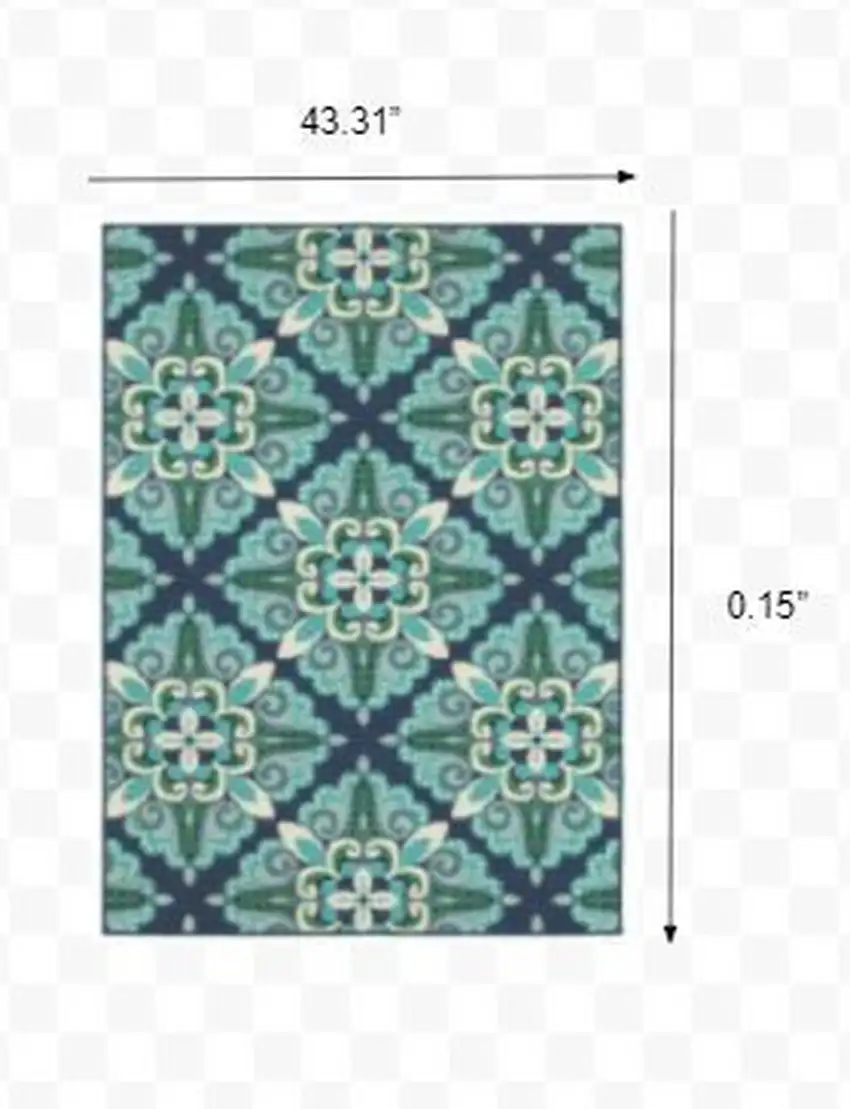 Blue and Green Floral Indoor Outdoor Area Rug Photo 2