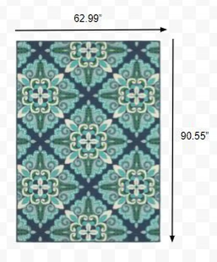 Blue and Green Floral Indoor Outdoor Area Rug Photo 5