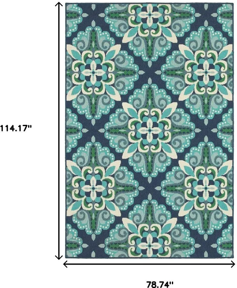 Blue and Green Floral Indoor Outdoor Area Rug Photo 5