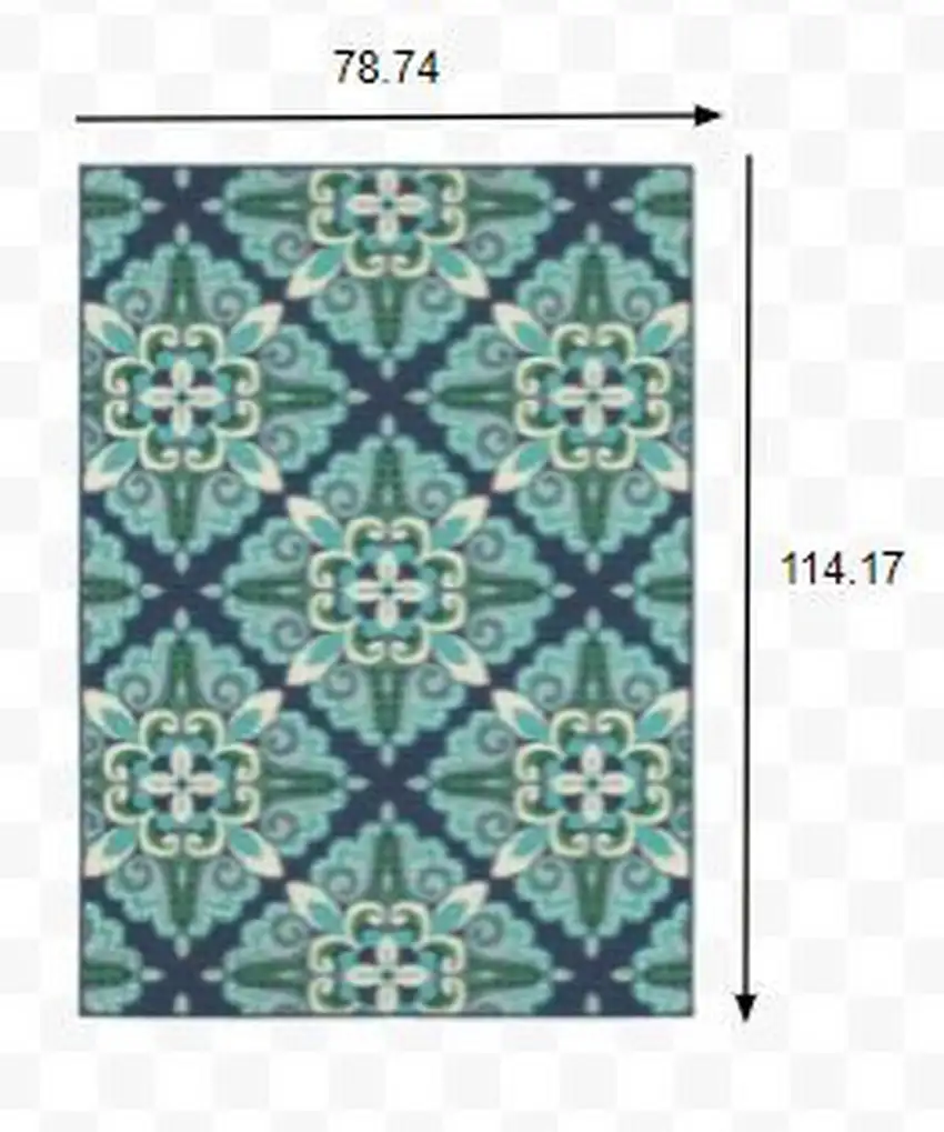 Blue and Green Floral Indoor Outdoor Area Rug Photo 2