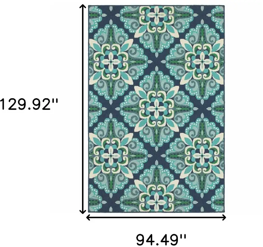 Blue and Green Floral Indoor Outdoor Area Rug Photo 5