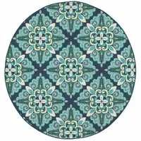 Photo of Blue and Green Floral Indoor Outdoor Area Rug