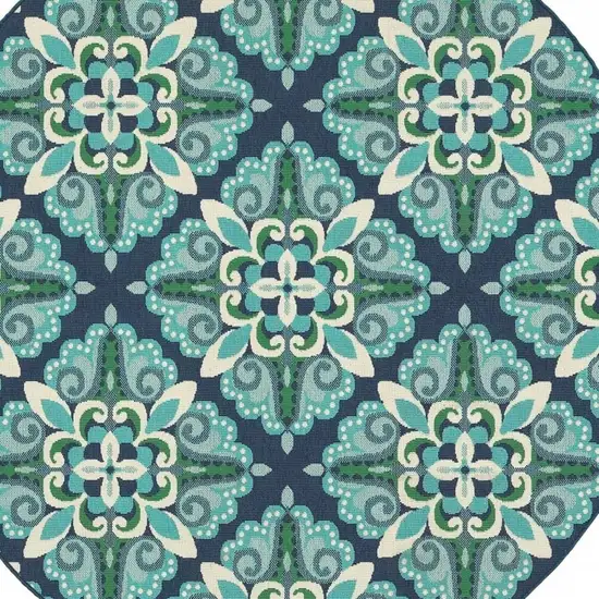 Blue And Green Round Indoor Outdoor Area Rug Photo 4