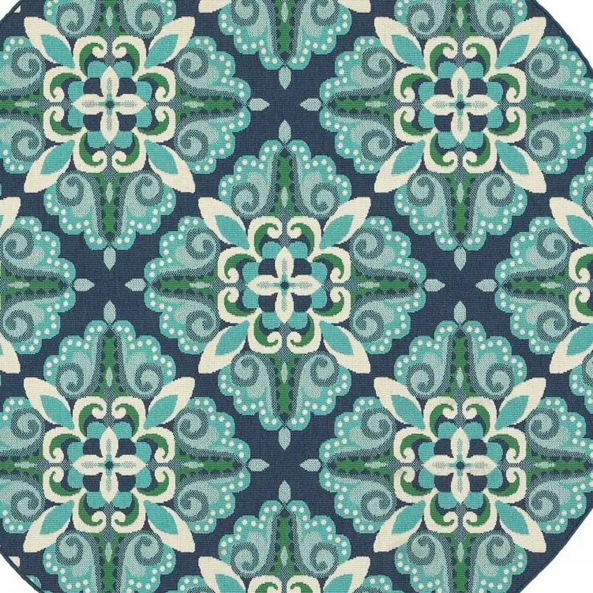 Blue And Green Round Indoor Outdoor Area Rug Photo 4
