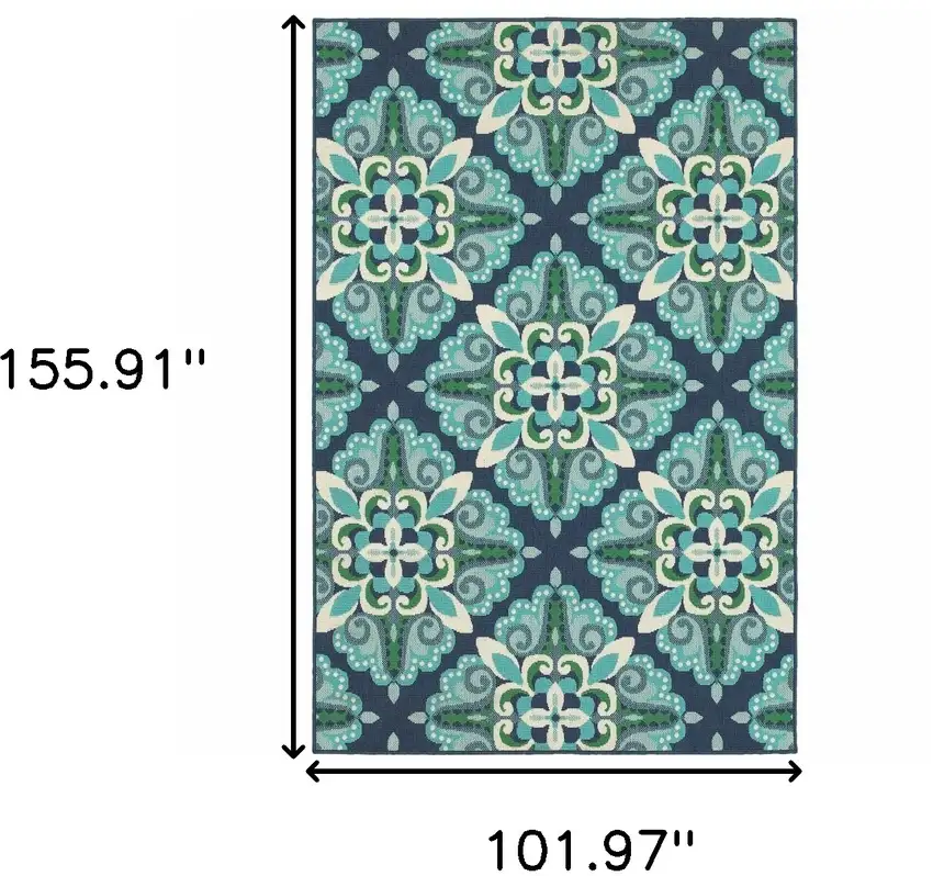 Blue and Green Floral Indoor Outdoor Area Rug Photo 5