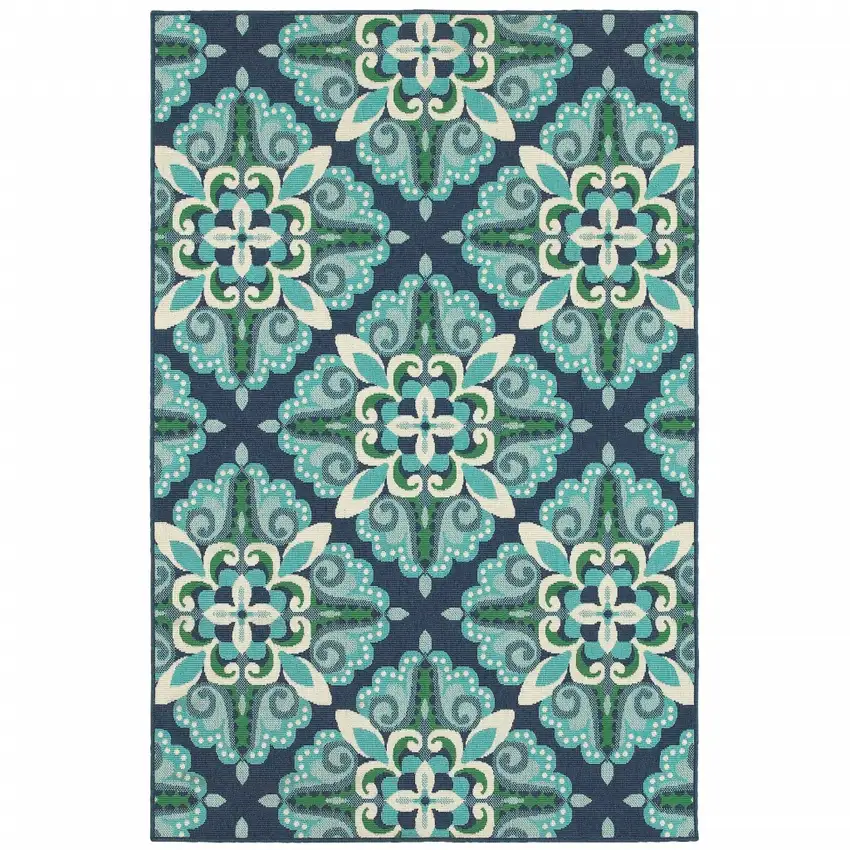 Blue and Green Floral Indoor Outdoor Area Rug Photo 1
